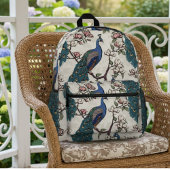 Sac À Dos Imprimé Elégant Peacocks Turquoise & Fleurs Magnolia ivoir