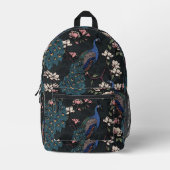 Sac À Dos Imprimé Elégant Peacocks Turquoise & Fleurs Magnolia Noir (Recto)