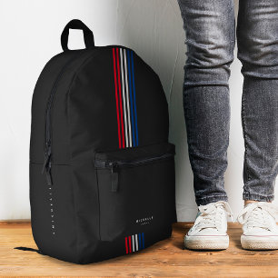 Sac À Dos Imprimé Élégant rayures Rouge Blanc Bleu Minimal
