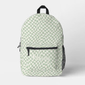 Sac À Dos Imprimé Élégant Retro Wavy Green Check Nom du monogramme (Recto)