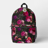 Sac À Dos Imprimé Élégant rose fleurs noir monogramme (Recto)