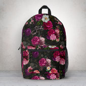 Sac À Dos Imprimé Élégant rose fleurs noir monogramme