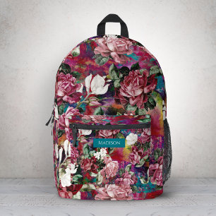 Sac À Dos Imprimé Élégant rose fleurs rouge motif monogramme