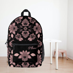 Sac À Dos Imprimé Élégant rose sur dentelle noire dans le style vint