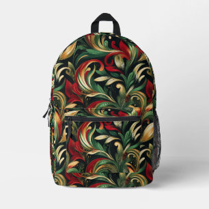 Sac À Dos Imprimé Élégant Rouge, Vert & Or Abstrait Feuilles de marg