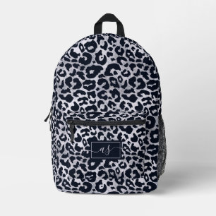 Sac À Dos Imprimé Élégant Silver Black Leopard Impression Monogramme