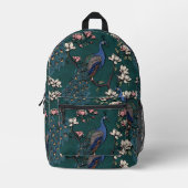 Sac À Dos Imprimé Elégant Turquoise Peacocks & Fleurs Magnolia Vert (Recto)