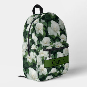 Sac À Dos Imprimé Elégant vert botanique blanc floral personnalisé