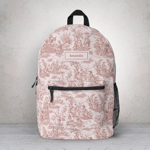 Sac À Dos Imprimé Élégant Vintage Brun Clair Toile de Jouy Monogramm