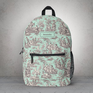 Sac À Dos Imprimé Elégant vintage menthe gris toile de jouy