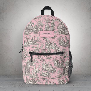 Sac À Dos Imprimé Élégant Vintage Rose Grise Toile De Jouy Monogramm