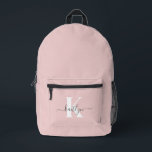 Sac À Dos Imprimé Élégant violet rose gris script Monogramme<br><div class="desc">Ce sac à dos rose vif simple et élégant, avec votre prénom dans une police de script en gris tendance et votre première initiale en police casquette moderne en blanc, est parfait pour vous. C'est design, tendance et pourtant très classique. Il sera fabuleux pour l'école, la salle de sport, les...</div>