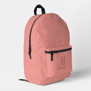 Sac À Dos Imprimé Élégante calligraphie Monogramme Nom Peach Stripes