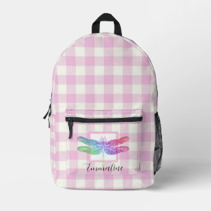 Sac À Dos Imprimé Élégante libellule rose blanc plaid personnalisez