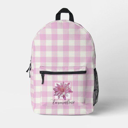 Sac À Dos Imprimé Elégante marguerite florale rose blanc plaid perso (Recto)