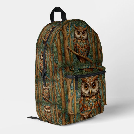 Sac À Dos Imprimé Élégante végétation forestière de hibou rétro (Coin arrière gauche)