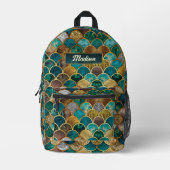Sac À Dos Imprimé Élégantes écailles de sirène vert turquoise or (Recto)