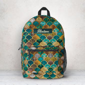 Sac À Dos Imprimé Élégantes écailles de sirène vert turquoise or