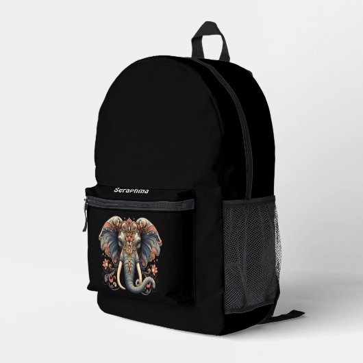 Sac À Dos Imprimé Eléphant aux motifs floraux complexes (Coin arrière droit)