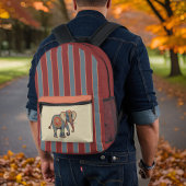 Sac À Dos Imprimé Eléphant et Dusty Blue Red Stripes avec Monogramme
