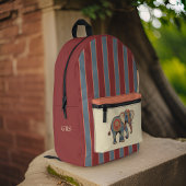 Sac À Dos Imprimé Eléphant et Dusty Blue Red Stripes avec Monogramme