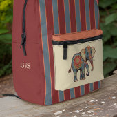 Sac À Dos Imprimé Eléphant et Dusty Blue Red Stripes avec Monogramme