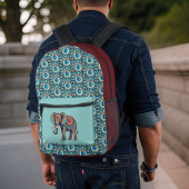 Sac À Dos Imprimé Eléphant et profonde Aqua Red Mandalas n Initiales