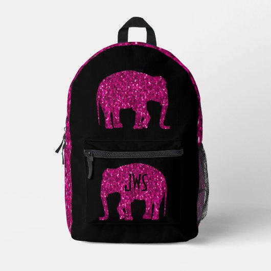Sac À Dos Imprimé Eléphant rose brillant Monogramme personnalisé noi (Recto)