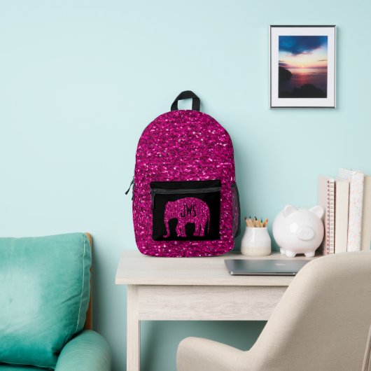 Sac À Dos Imprimé Eléphant rose brillant Monogramme personnalisé noi (Insitu)