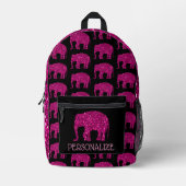 Sac À Dos Imprimé Eléphant rose brillant Nom personnalisé noir (Recto)