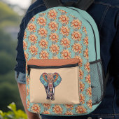 Sac À Dos Imprimé Eléphant Sage Turquoise Peach Floral Monogramme
