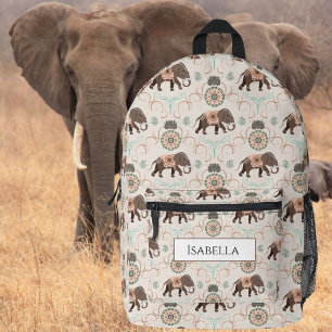 Sac À Dos Imprimé Éléphants Boho Style Inspiré d'Inde