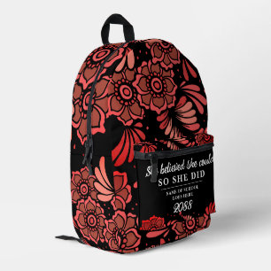 Sac À Dos Imprimé Elle croyait qu'elle pouvait Fleurs rouges noires