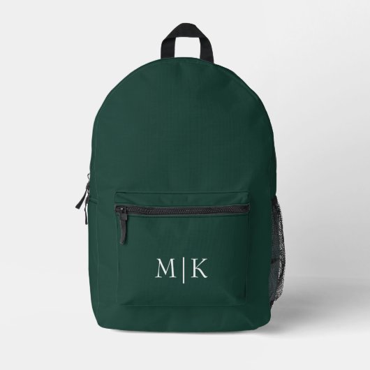 Sac À Dos Imprimé Emerald Green et White | Monogramme moderne (Recto)