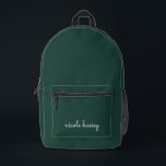 Sac À Dos Imprimé Émeraude verte | Moderne Monogramme élégant<br><div class="desc">Un design monogramme personnalisé simple et design dans un décontracté écrit à la main dans un monochrome vert émeraude et blanc éclatant. Le monogramme peut facilement être personnalisé pour rendre un design aussi unique que vous êtes ! Le cadeau ou accessoire tendance parfait pour toute occasion.</div>