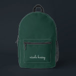 Sac À Dos Imprimé Émeraude verte | Moderne Monogramme élégant<br><div class="desc">Un design monogramme personnalisé simple et design dans un décontracté écrit à la main dans un monochrome vert émeraude et blanc éclatant. Le monogramme peut facilement être personnalisé pour rendre un design aussi unique que vous êtes ! Le cadeau ou accessoire tendance parfait pour toute occasion.</div>