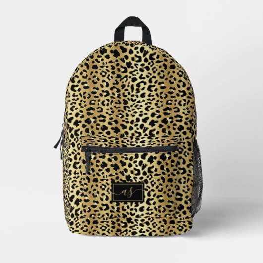 Sac À Dos Imprimé Empreinte de léopard noir Métallic Gold Foil (Recto)