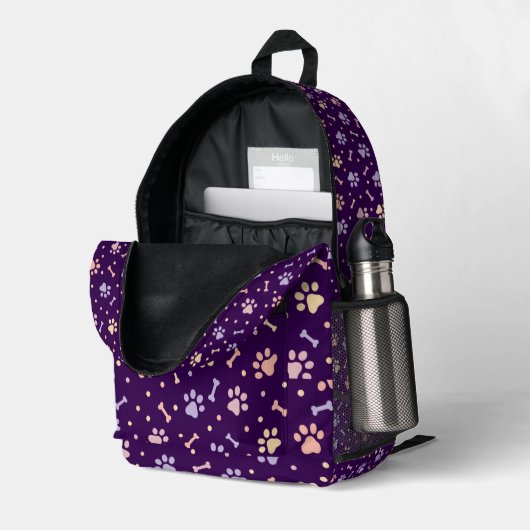 Sac à dos imprimé Empreinte de patte Pastel mignon (Coin arrière droit (ouvert))
