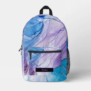Sac À Dos Imprimé Encre d'alcool marbré bleu et violet moderne