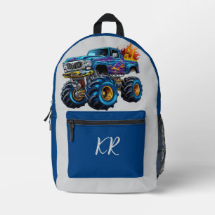 Sac À Dos Imprimé Enfants Blue Monster Camion Orange Flames Initiale