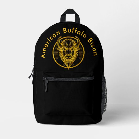Sac À Dos Imprimé Engraved Bison Buffalo Head in Circular Design (Recto)