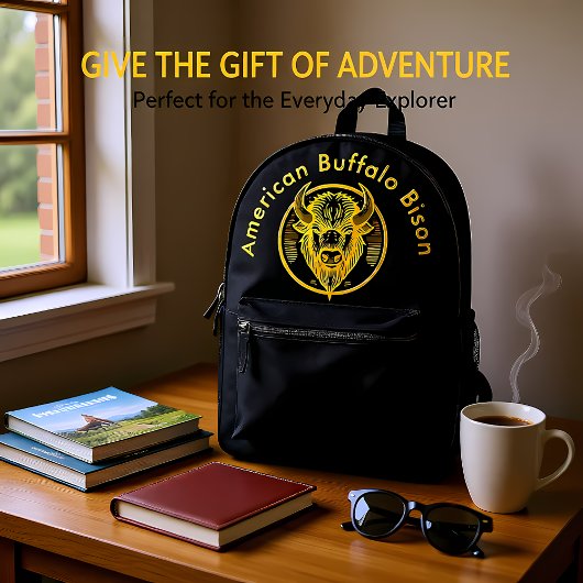 Sac À Dos Imprimé Engraved Bison Buffalo Head in Circular Design