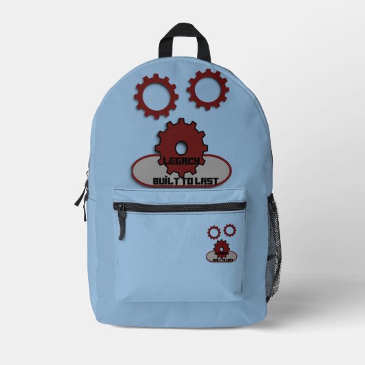 Sac À Dos Imprimé Engrenages de Blue Engineering "Conçus pour durer" (Recto)