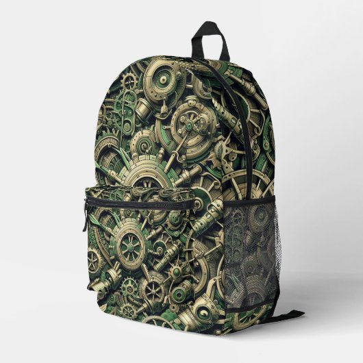Sac À Dos Imprimé Engrenages industriels verts Steampunk (Coin arrière droit)