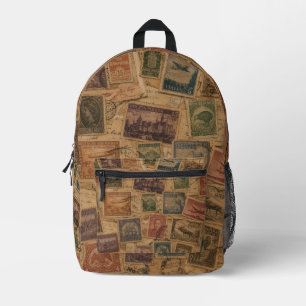 Sac À Dos Imprimé Éphémère Philatélique de Timbre Postal Vintage