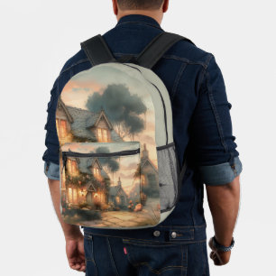 Sac À Dos Imprimé Fairytale Cottage au coucher du soleil avec Rose