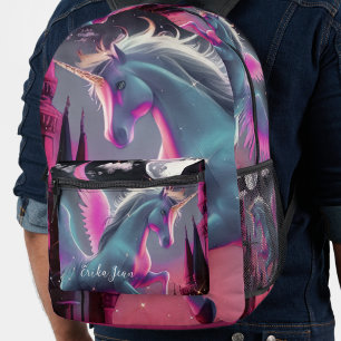 Sac À Dos Imprimé Fairytale rose Aquarelle Unicorn Pegacorn