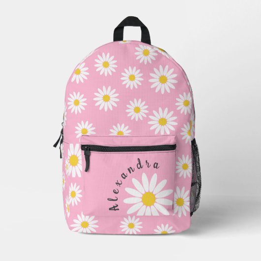 Sac À Dos Imprimé Faisceau rose et blanc et nom (Recto)