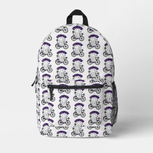 Sac À Dos Imprimé Fantôme d'Halloween Cycopath sur un vélo violet