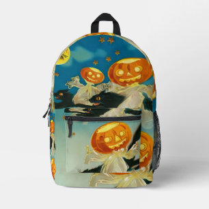 Sac À Dos Imprimé Fantômes Citrouilles vintages d'Halloween et chats